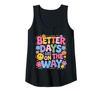 Mujer Los mejores días están en camino, bonitas flores retro con cara feliz y divertidas Camiseta sin Mangas
