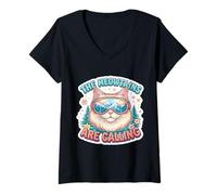 Mujer Los Meowtains están Llamando a Snowboard Ski Skiing Girl Camiseta Cuello V