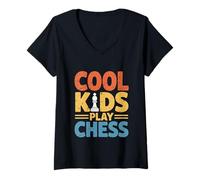 Mujer Los niños geniales juegan al ajedrez para Aficionados a la Estrategia Camiseta Cuello V
