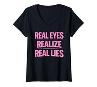 Mujer Los Ojos Reales se Dan Cuenta de mentiras Reales Conciencia Verdad Pensador crítico Camiseta Cuello V