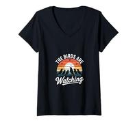 Mujer Los pájaros están viendo aves retro Camiseta Cuello V