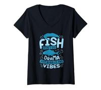 Mujer Los Peces no Hacen Drama, Solo Burbujas y Vibraciones Camiseta Cuello V
