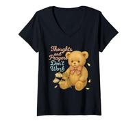 Mujer Los Pensamientos y Las oraciones no Funcionan Oso Triste Humor Oscuro Camiseta Cuello V
