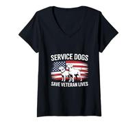 Mujer Los perros de servicio salvan vidas de veteranos Día de los Veteranos Camiseta Cuello V