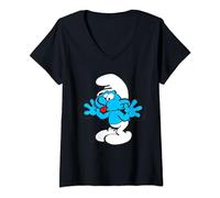 Mujer Los Pitufos Jokey Pitufo Lengua Alegre Azul Comic Pitufina Camiseta Cuello V
