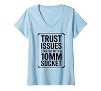 Mujer Los Problemas de Confianza comenzaron con un mecánico de Autos de 10 mm Socket Car Guy Camiseta Cuello V