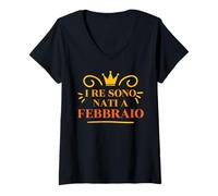 Mujer Los Reyes Nacen en febrero de cumpleaños Italia Camiseta Cuello V