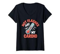 Mujer Los sofocos son mi cardio Menopausia de envejecimiento de las mujeres divertidas Camiseta Cuello V