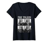 Mujer Los Tigres Rockers Animales Gracioso Música Rock Emo Punk Banda Camiseta Cuello V