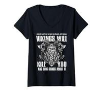 Mujer Los vikingos te matarán y cantarán canciones al respecto Cita divertida Camiseta Cuello V