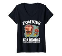 Mujer Los Zom omen Cerebros no se preocupan sarcástico Zombie Halloween Camiseta Cuello V
