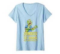 Mujer Los Zombis Divertidos comen Cerebros no te Preocupes por Estar Seguro Zombie Camiseta Cuello V