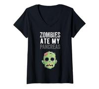 Mujer Los Zombis se comieron mi páncreas, Divertido, Diabetes, niña, niño y Mujer Camiseta Cuello V