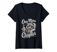 Mujer Lost in a Good Book Raccoon Reading Book Amante de los Libros Art Camiseta Cuello V