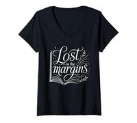 Mujer Lost in The Margins Book Lover Lector estético Literario Camiseta Cuello V