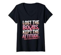 Mujer Lost The Boobs Kept The Attitude Breast Cancer Awareness Camiseta Cuello V