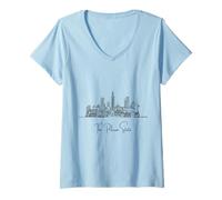Mujer Louisiana Home Black Skyline - Recuerdo artístico de viaje dibujado a mano Camiseta Cuello V