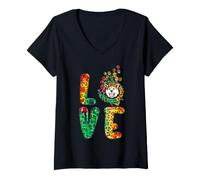 Mujer Love Akita Inu Dog Sunflower Tie Dye Leopard Pattern Camiseta Cuello V