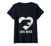 Mujer Love Bites T-Rex Dinosaurio Divertido Retro Grunge Paleontología Camiseta Cuello V