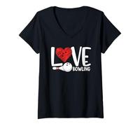 Mujer Love Bowling Funny Bowling Ball and Pin Sports Fans Players Camiseta Cuello V