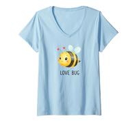 Mujer Love Bug Cute Valentines Bee Camiseta Cuello V