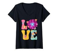 Mujer Love Cheer Groovy Animadora Porrista Mujeres Niñas Adolescentes Camiseta Cuello V