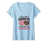 Mujer Love Feed Funny Me Donuts Camiseta Cuello V