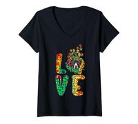 Mujer Love Great Dane Dog - Patrón de Leopardo con diseño de Girasol Camiseta Cuello V