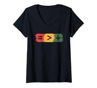 Mujer Love Greater Than Hate Humor Matemáticas Igualdad STEM Camiseta Cuello V