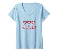 Mujer Love Heart Nantucket Corazones Rojos rústicos ama la Playa Cape Cod Camiseta Cuello V
