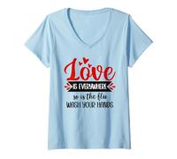 Mujer Love is Everywhere But So is The Flu Wash Your Hands Nurse Camiseta Cuello V