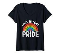 Mujer Love is Love Pride LGBTQ Orgullosa aliada Rainbow Heart Queer LGBT Camiseta Cuello V