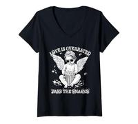 Mujer Love Is Overrated Pass The Snacks Funny Cupid Valentines Day Camiseta Cuello V