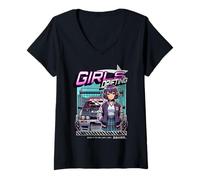 Mujer Love JDM Girl Racer Coche de Carreras japonés Rosa a la Deriva Camiseta Cuello V