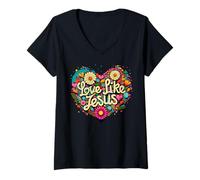 Mujer Love Like Jesus Religious God Faith Groovy Christian Girls Camiseta Cuello V