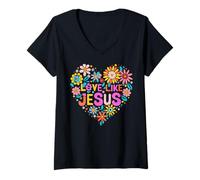 Mujer Love Like Jesus Religious God Faith Groovy Christian Girls Camiseta Cuello V