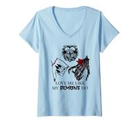 Mujer Love Me Like My Demons Do Dark Romance Merch Smutty Book Camiseta Cuello V