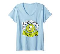 Mujer Love Means Nothing Funny Tennis Score Juego de Palabras Linda Pelota de Tenis Camiseta Cuello V
