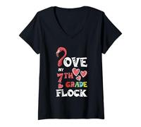 Mujer Love My Seventh Grade Flock Flamingo Teacher Elementary Camiseta Cuello V