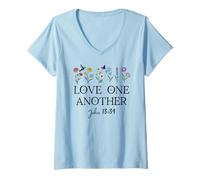 Mujer Love One Another Daisy Boho Christian Bible Verse John 13:34 Camiseta Cuello V