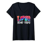 Mujer Love Road Trips Retro Viajes Hippie Aventura Diseño Camiseta Cuello V