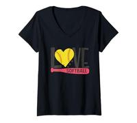 Mujer Love Softball Season Hearth Design Orgulloso Jugador Camiseta Cuello V