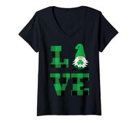Mujer Love St. Patricks Day Irish LUCKY Shamrock Gnomo San Valentín Camiseta Cuello V