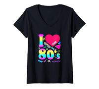 Mujer Love The 80's Heart - Disfraz Vintage de los años Ochenta, para Mujer y Hombre Camiseta Cuello V