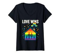 Mujer Love Wins Cotización Rainbow Equality LGBTQ All Camiseta Cuello V