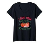Mujer Love You From My Head To-Ma-Toes Juego de palabras de tomate Camiseta Cuello V