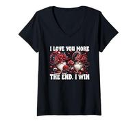 Mujer Love You More The End I Win Floral Rose Flower GNOME Couple Camiseta Cuello V