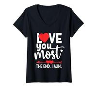 Mujer Love You Most The End I Win Shirt,Love You More Funny Couple Camiseta Cuello V