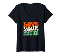 Mujer Love Your Mother Earth Day Retro Ambientalista Planeta Camiseta Cuello V