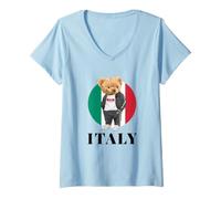 Mujer Love Yourself Cool Illustration Teddy Bear with Italy Flag Camiseta Cuello V